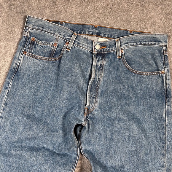 Levi's 501 Original Fit Jeans Men 36x28 Blue Button Fly Straight Leg - Picture 2 of 16